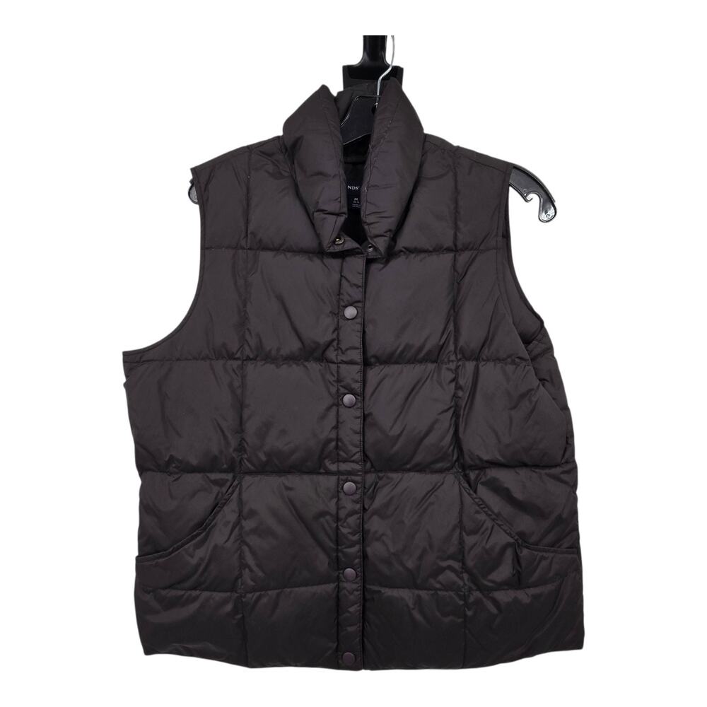 Lands End Down Puffer Vest Womens M 10-12 Black Snaps Pockets Warm‎ Winter Ski